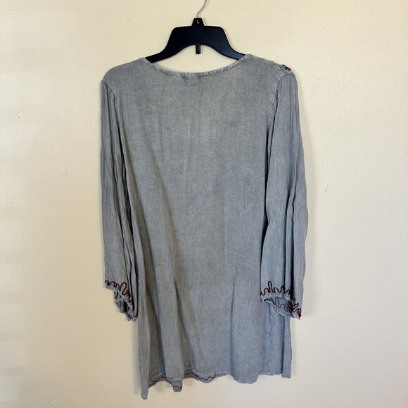 Anandas Womens Embroidered Boho Tunic Top Long Sleeves Rayon Large Grey - Picture 3 of 11